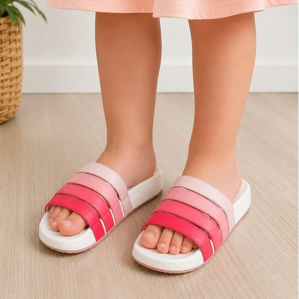 Janie and Jack Ombre Pool Slide Multi Strap Pink Red Beach Summer Vacation 9 EUC